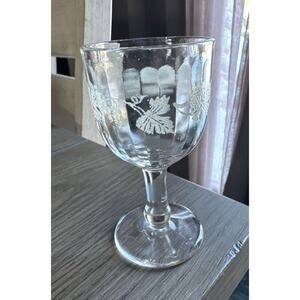 Vintage Cordial Aperitif Bezel Clear Crystal Etched Glass W Stem 4” Grape Leaf